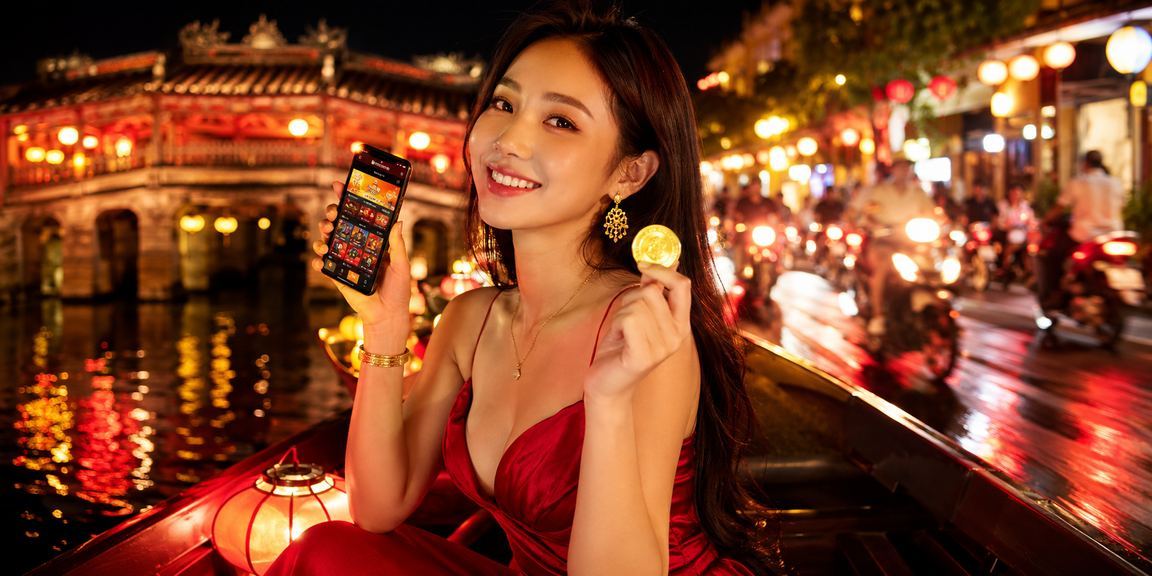 Người chơi sử dụng casino trực tuyến tại chợ đêm phố cổ Hội An