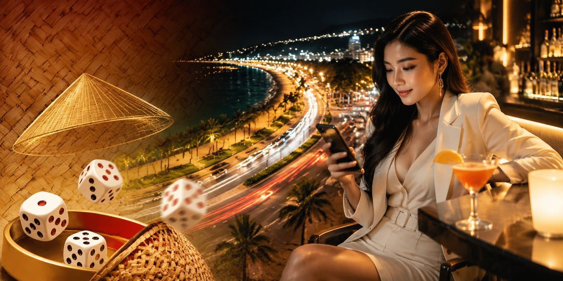 Trò chơi tài xỉu xúc xắc tại Phan Thiết với hình ảnh nón lá Việt Nam